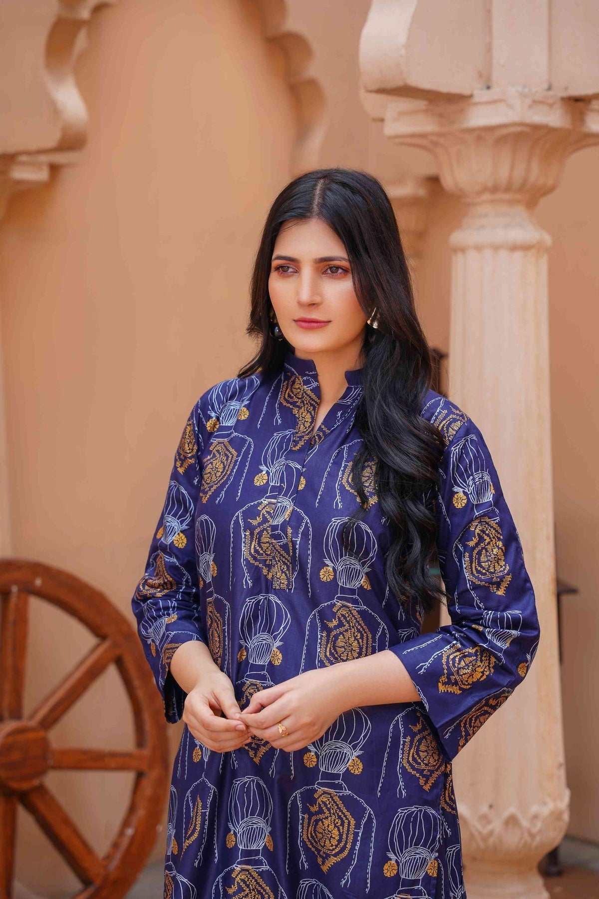 2 Pcs Women's Stitched Linen Block Printed Shirt and Trouser