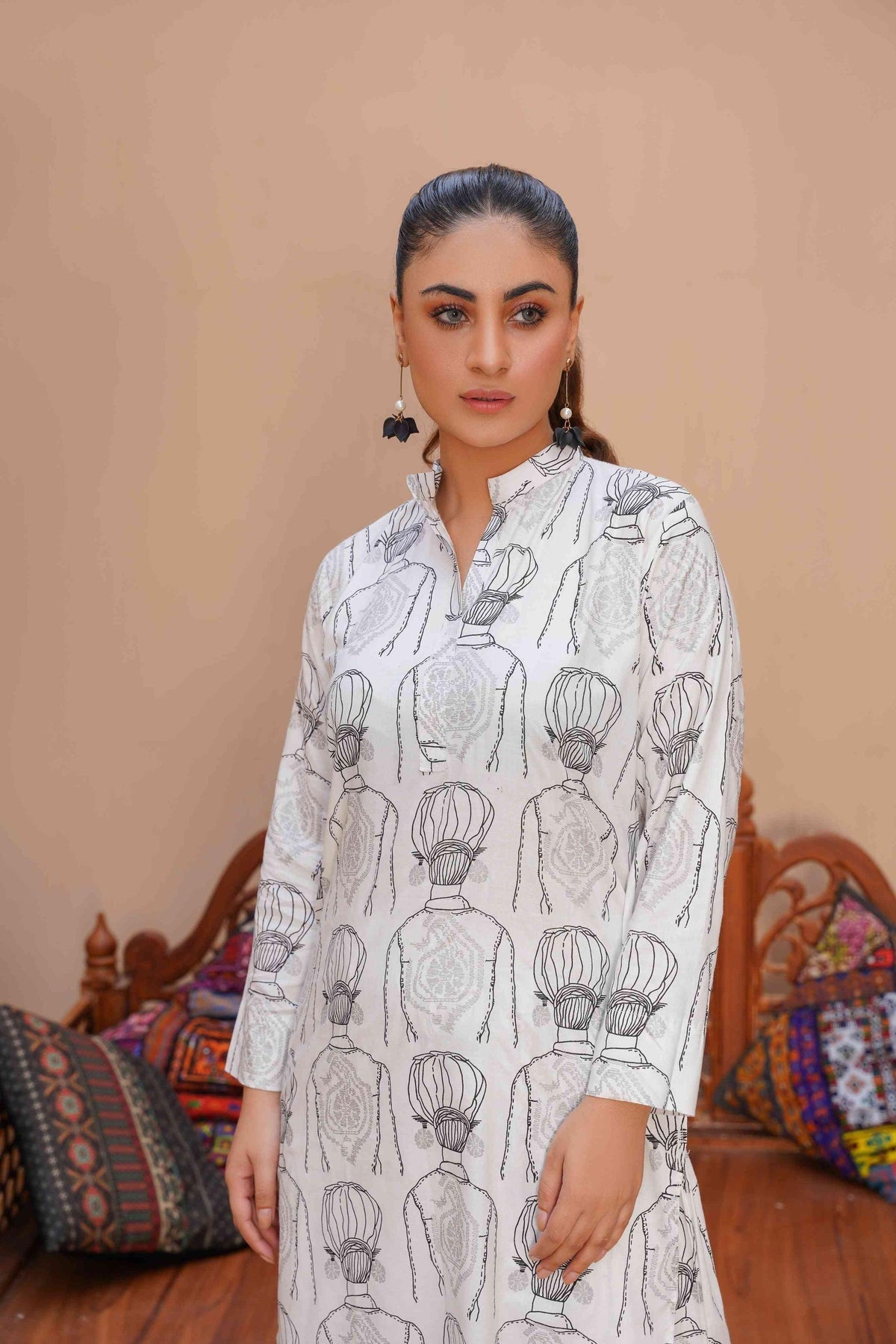 2 Pcs Women's Stitched Linen Block Printed Shirt and Trouser