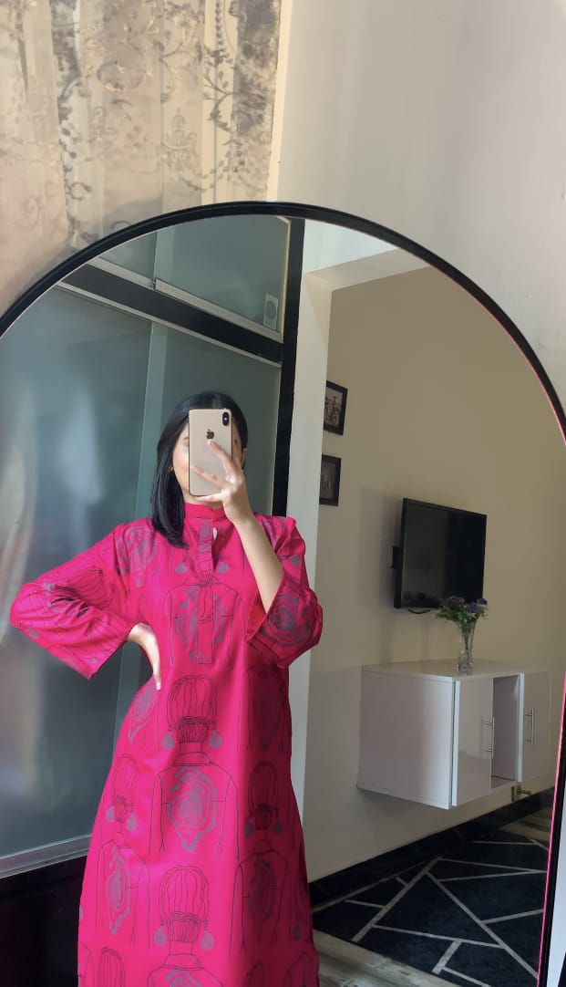 2 Pcs Women's Stitched Linen Block Printed Shirt and Trouser