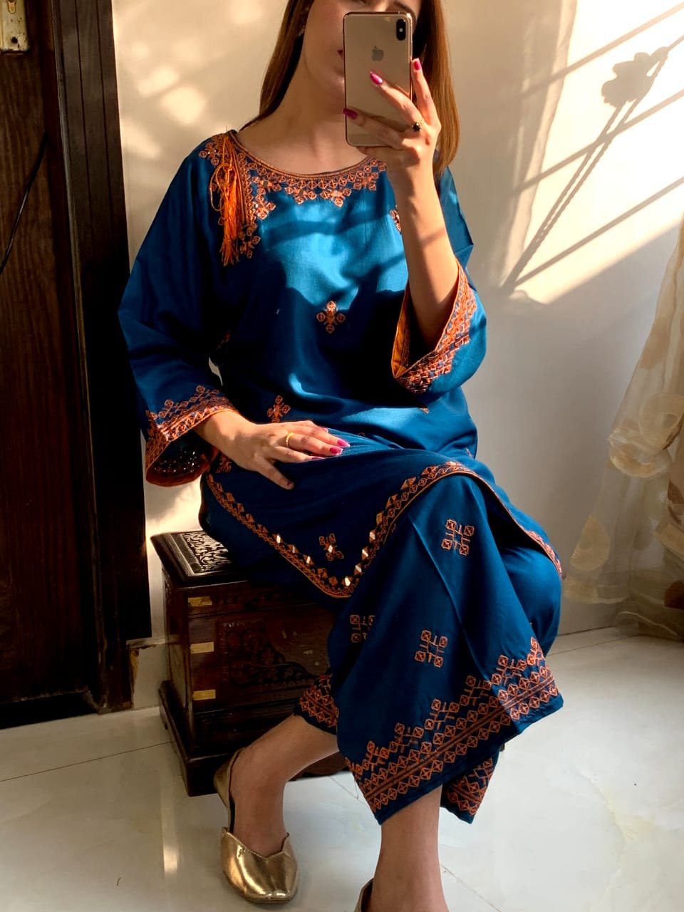 2 Pcs Women's Stitched Linen Embroidered Shirt and Trouser
