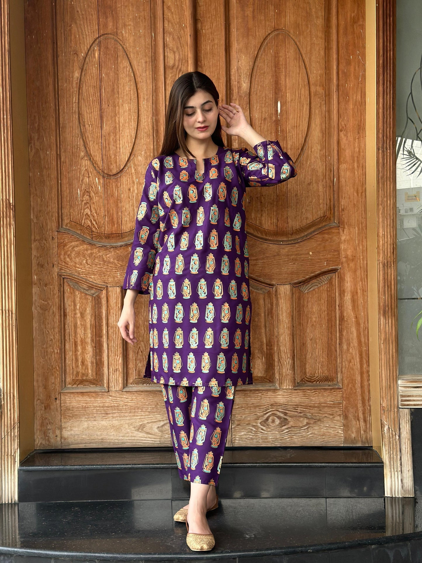 2 Pcs Women's Stitched Arabic Lawn Printed Shirt And Trouser