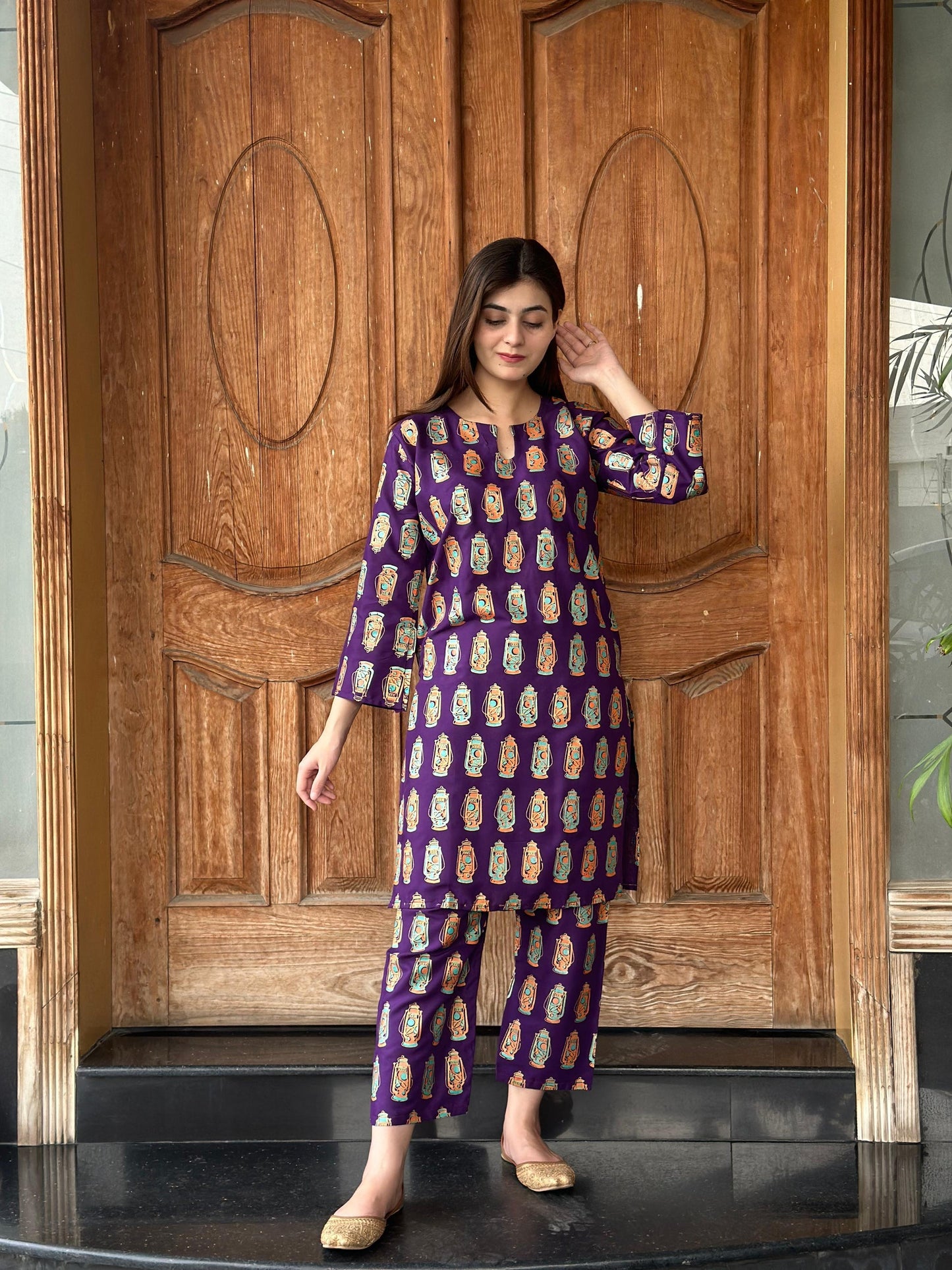 2 Pcs Women's Stitched Arabic Lawn Printed Shirt And Trouser