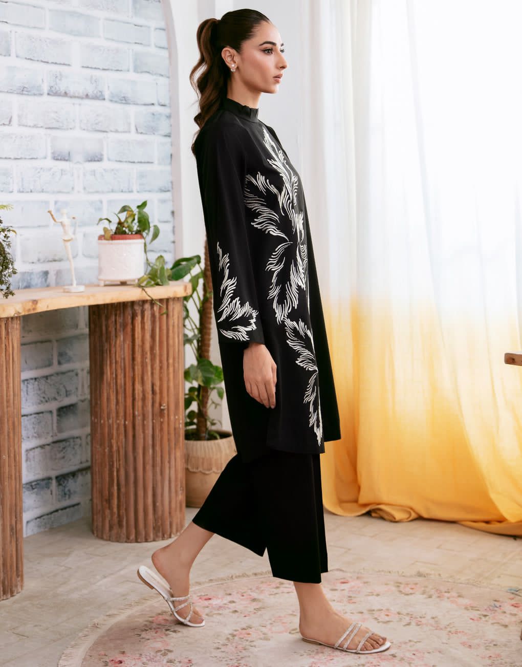 2 Pcs Women's Stitched Linen Embroidered Shirt and Trouser