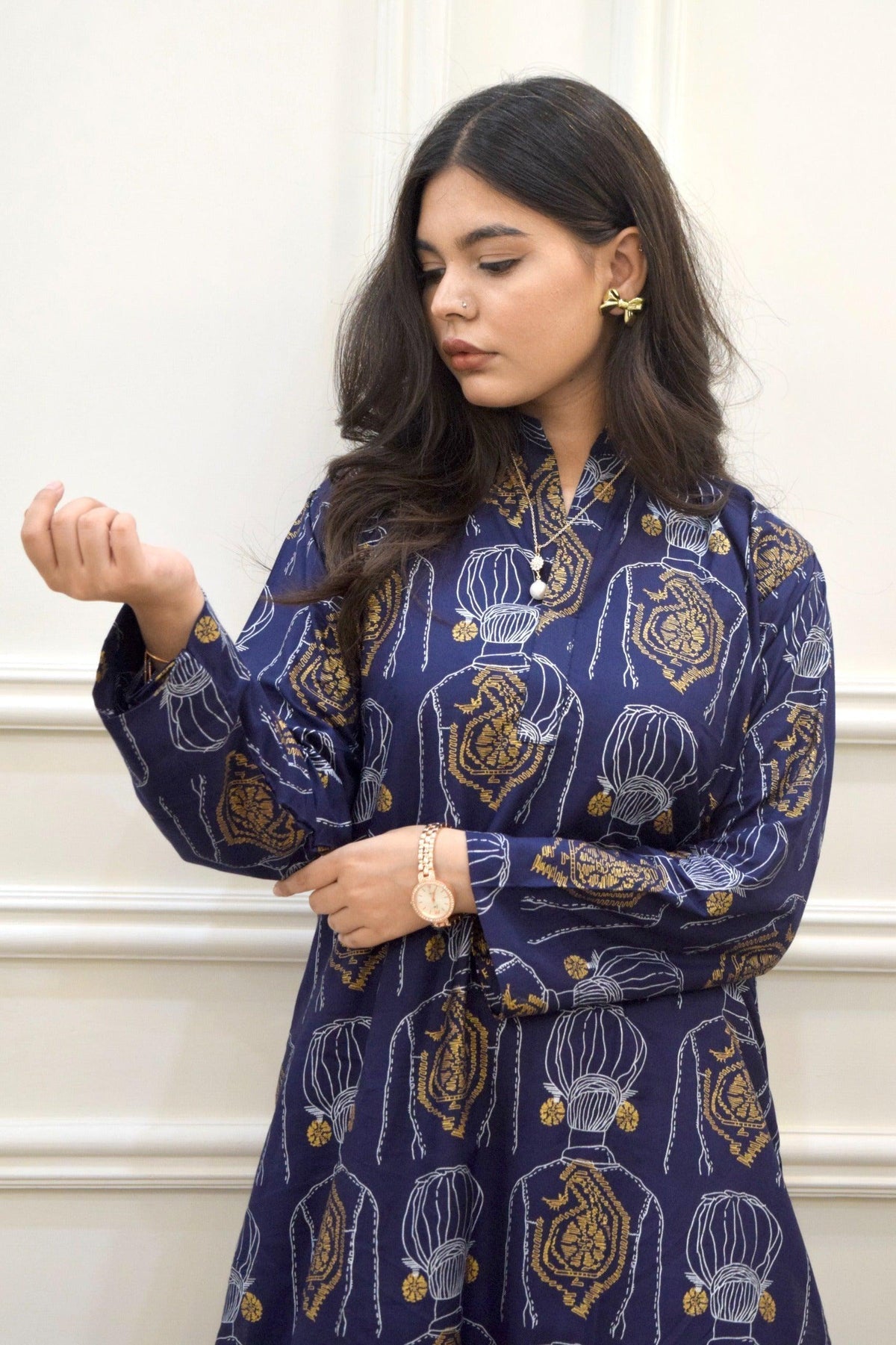 2 Pcs Women's Stitched Linen Block Printed Shirt and Trouser