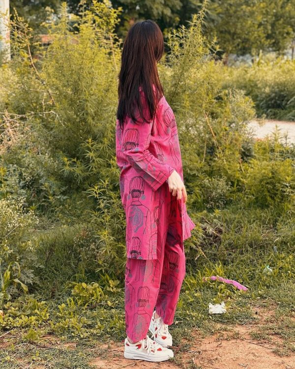 2 Pcs Women's Stitched Linen Block Printed Shirt and Trouser