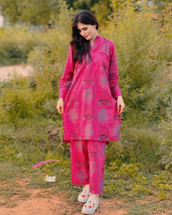 2 Pcs Women's Stitched Linen Block Printed Shirt and Trouser
