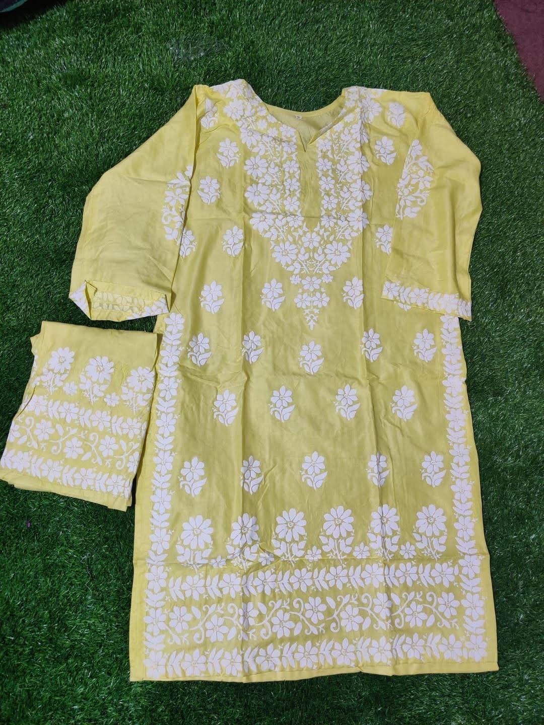 2 Pcs Women's Stitched Linen Chikankari Embroidered Shirt and Trouser