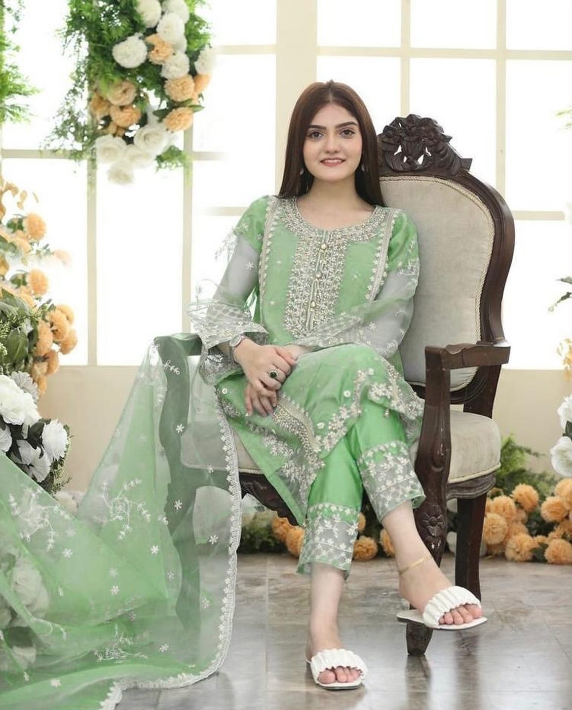SAYA FASHION 3-Piece Stitched Organza Embroidered Suit