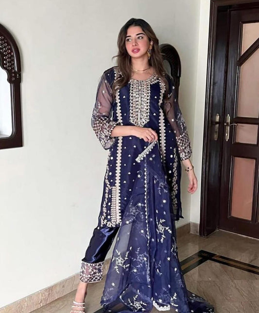 SAYA FASHION 3-Piece Stitched Organza Embroidered Suit
