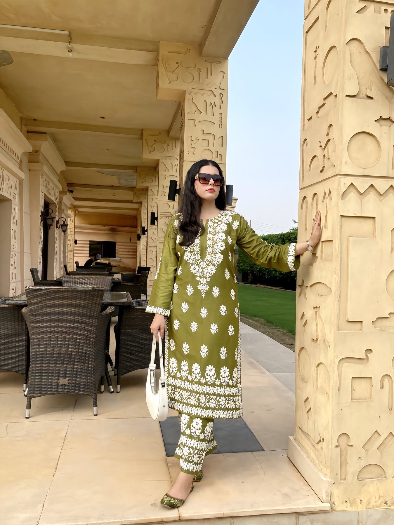 2 Pcs Women's Stitched Linen Chikankari Embroidered Shirt and Trouser