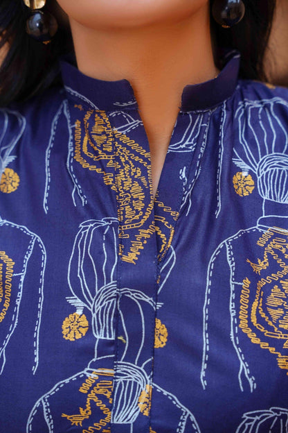 2 Pcs Women's Stitched Linen Block Printed Shirt and Trouser