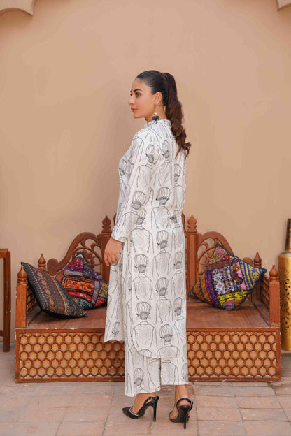 2 Pcs Women's Stitched Linen Block Printed Shirt and Trouser