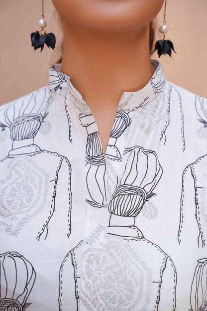 2 Pcs Women's Stitched Linen Block Printed Shirt and Trouser