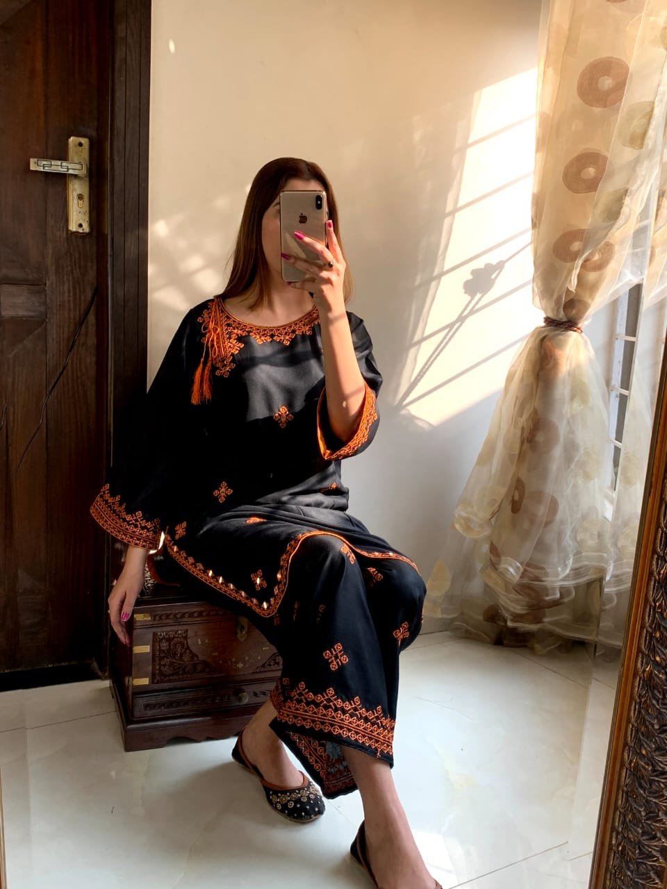 2 Pcs Women's Stitched Linen Embroidered Shirt and Trouser