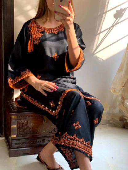 2 Pcs Women's Stitched Linen Embroidered Shirt and Trouser
