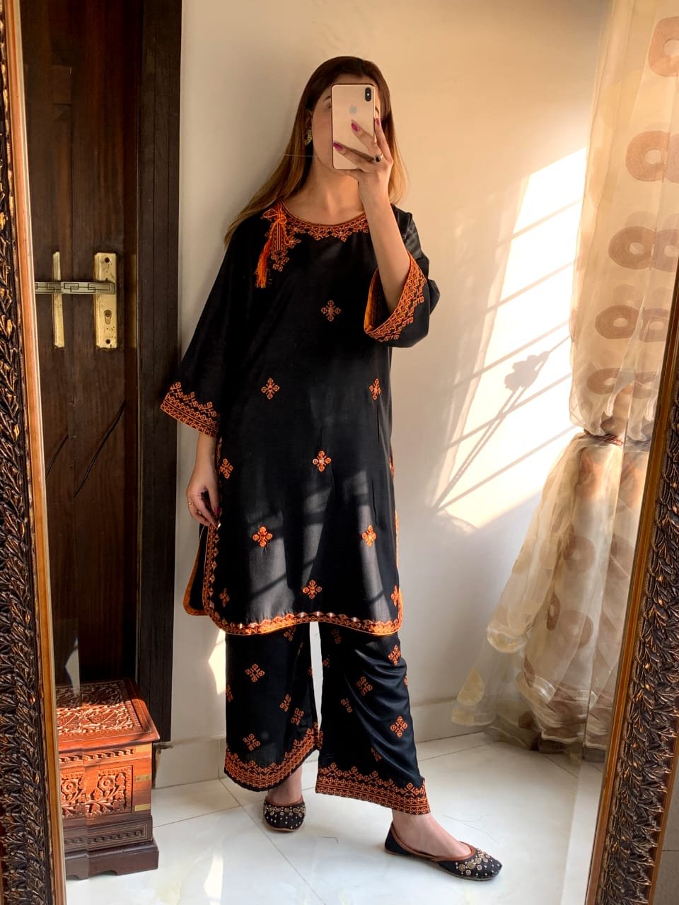 2 Pcs Women's Stitched Linen Embroidered Shirt and Trouser
