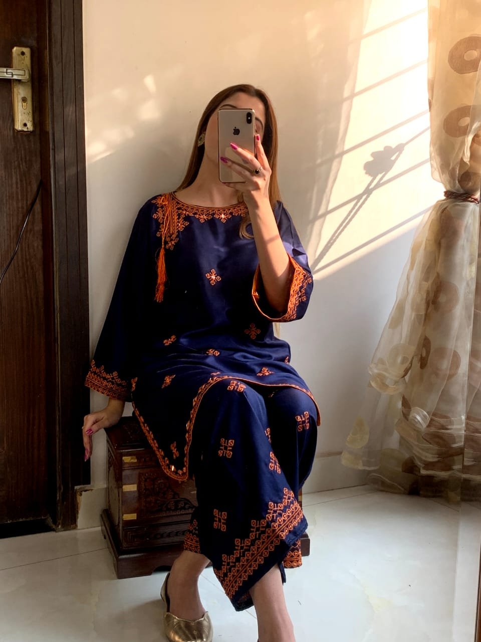 2 Pcs Women's Stitched Linen Embroidered Shirt and Trouser