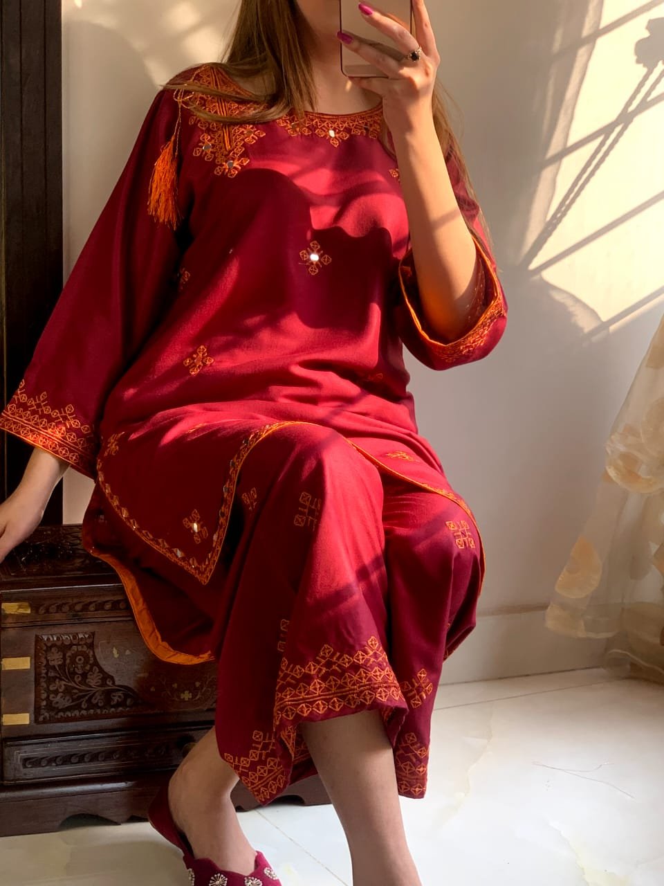 2 Pcs Women's Stitched Linen Embroidered Shirt and Trouser