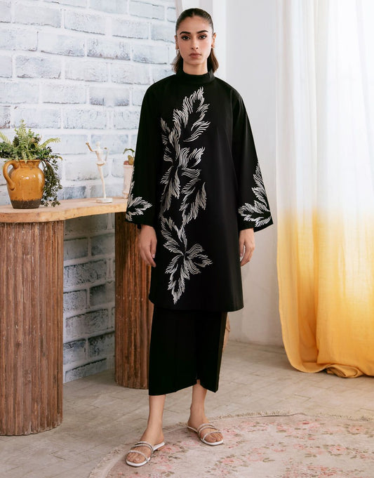 2 Pcs Women's Stitched Linen Embroidered Shirt and Trouser