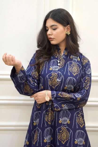 2 Pcs Women's Stitched Linen Block Printed Shirt and Trouser