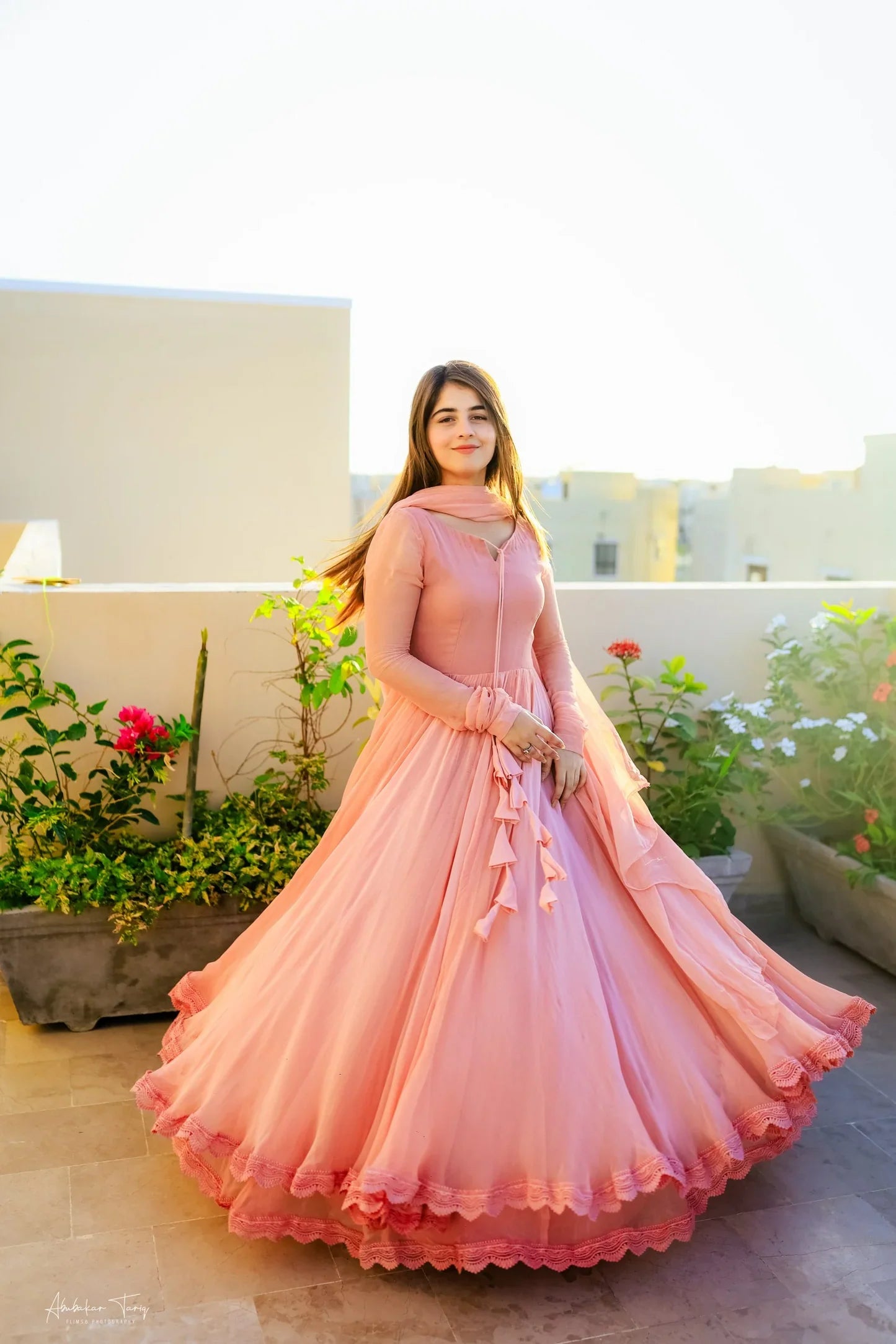 Party Wear Long Gown – 3 Pcs Women's Stitched Chiffon Plain Suit