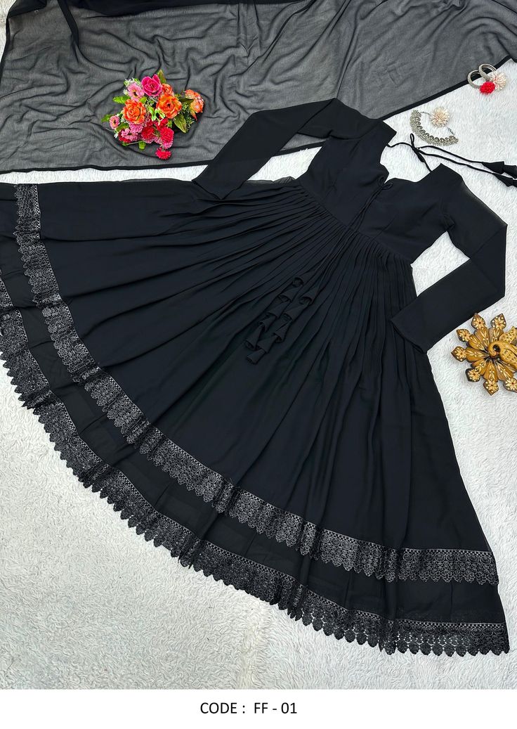 Party Wear Long Gown – 3 Pcs Women's Stitched Chiffon Plain Suit