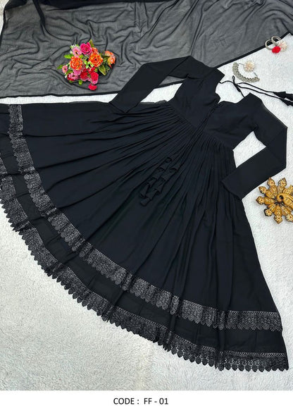 Party Wear Long Gown – 3 Pcs Women's Stitched Chiffon Plain Suit