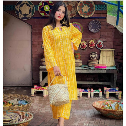 2 Pcs Women's Stitched Lawn Chunri Printed Suit