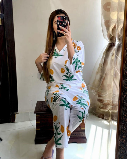 2 Pcs Women's Stitched Linen Printed Shirt and Trouser