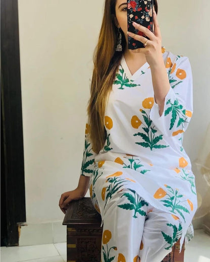 2 Pcs Women's Stitched Linen Printed Shirt and Trouser