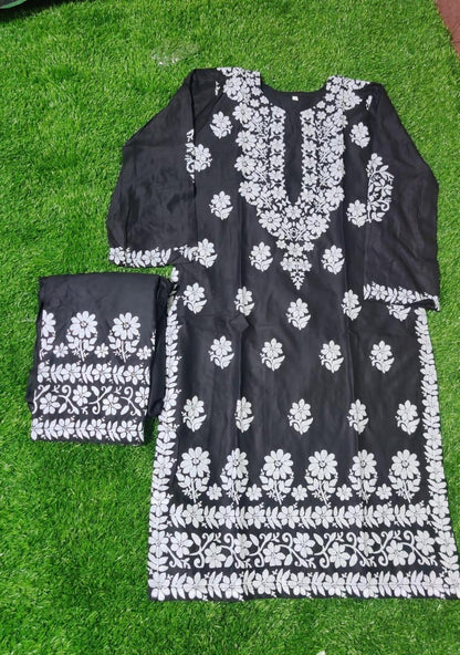 2 Pcs Women's Stitched Linen Chikankari Embroidered Shirt and Trouser